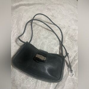 Vintage Brighton Black Leather Crossbody Bag with Silver Buckle